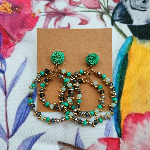 🐦The Mosaic Collection🐦Turquoise and Gold Boho Beaded Earrings - Picture 14 of 16